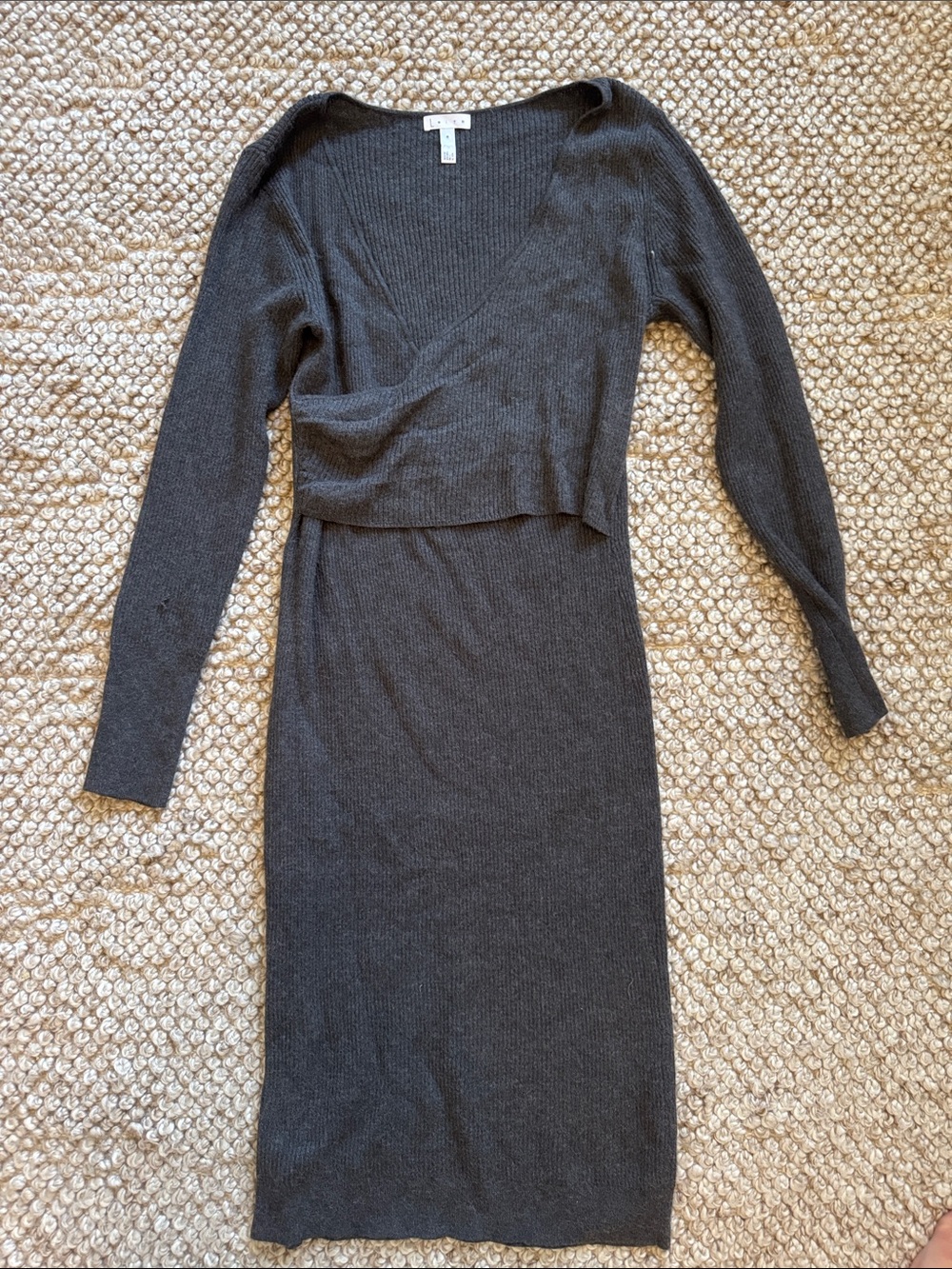 Nordstrom Leith Brand Black Knit Wrap-Style Midi Dress